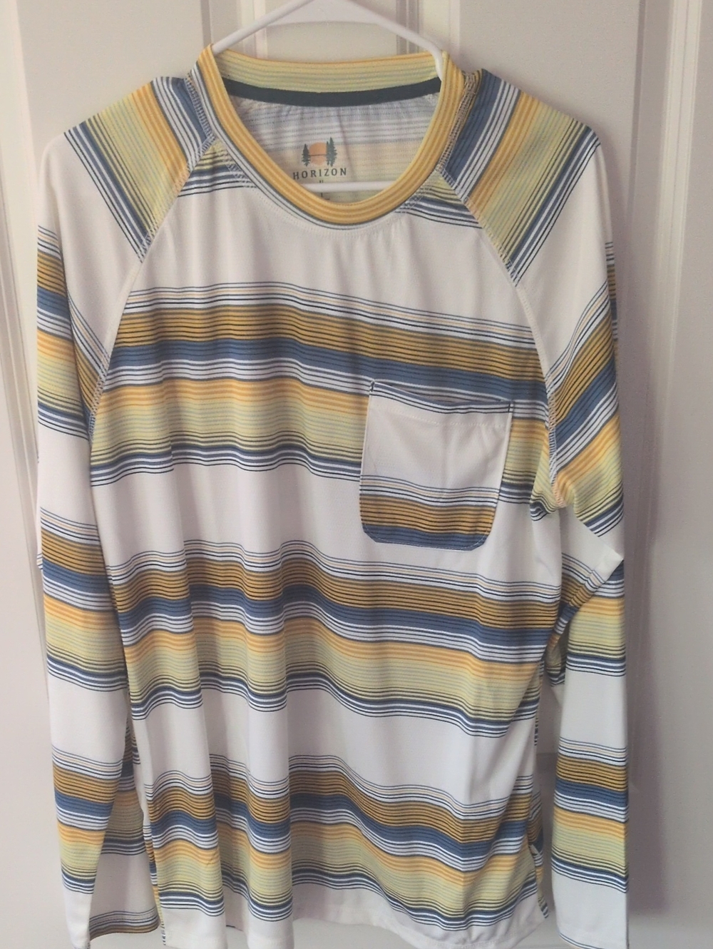 Horizon Striped Long Sleeve Pocket Tee - Yellow, Blue & White Sun Shirt